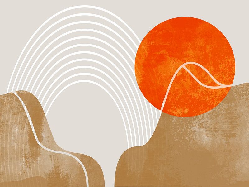 Japandi Modern Abstrakt Geometrisch Organisch Landschaft von Mad Dog Art