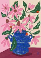 Cone Flowers in a Pot Illustration