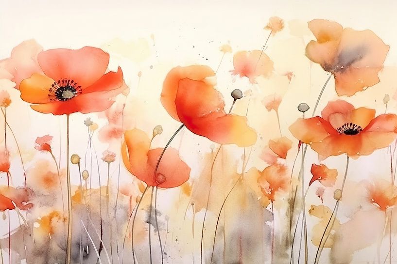 Poppy family | Enchanting flower bouquet in perfect balance | flowers | watercolour by Eye catching paintings