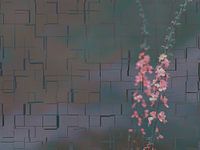 Zwei Sommerblumen vor einem geometrischen silbernen Hintergrund