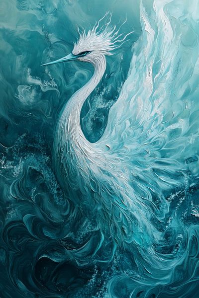 Eleganz in Bewegung Blau Weiß Vogel in fließenden Formen von Eva Lee