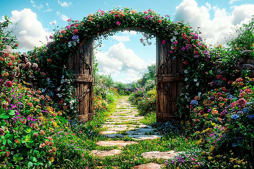 Tor mit Blumen und Gartenweg von Art & Soul Creations