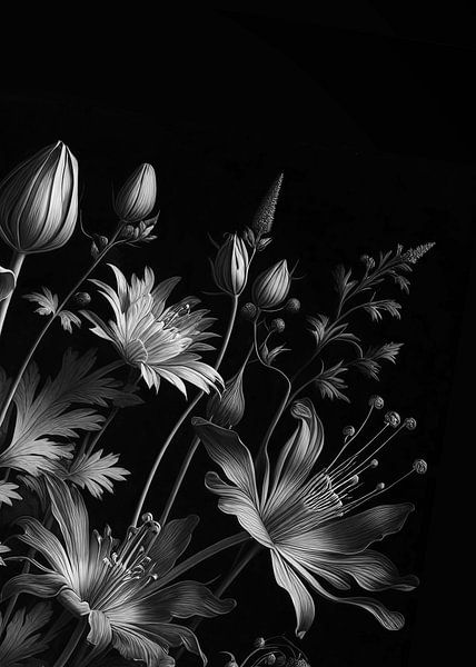 Black and White Floral Still Life no1 by Pia Schneider