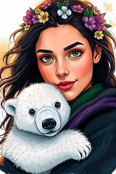 Flower girl with polar bear #2 by Liona Toussaint
