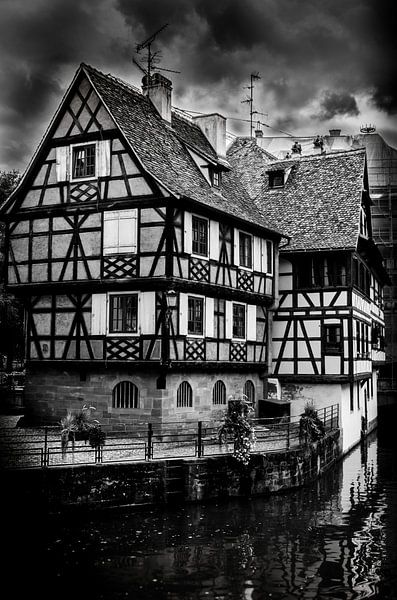 Half-timbered house in Strasbourg France in black and white by Dieter Walther