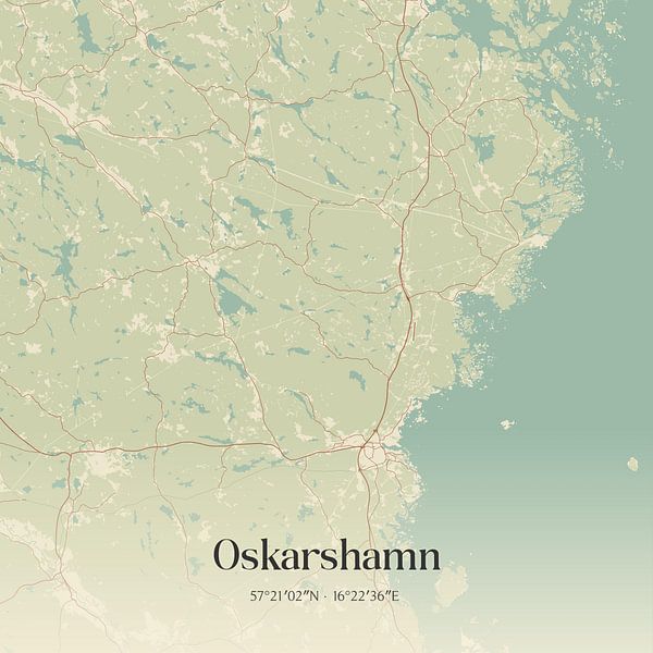 Alte Karte von Oskarshamn, Schweden. von Ortsdrucke