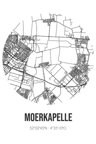Moerkapelle (Südholland) | Karte | Schwarz und Weiß von Ortsdrucke