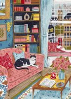 Chat sur un canapé aux couleurs pastel de Londres