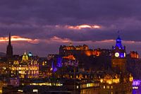 Edinburgh city with Balmoral Hotel clock tower and castle, Edinb