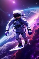 Astronaut surft in der Galaxie