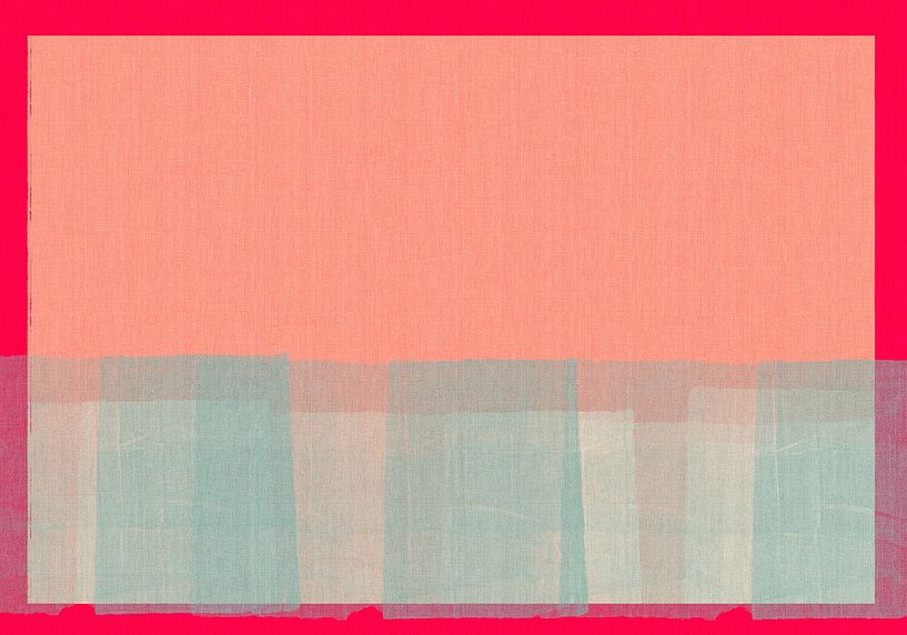 Abstrakt in zartem Rosa, Weiß, Hellblau und Neonrot. von Dina Dankers