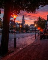 Lever de soleil sur le Vismarkt avec Martinitoren, Groningen