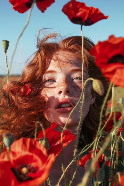 Rotblühende Schönheit im Feld von Poster Art Shop