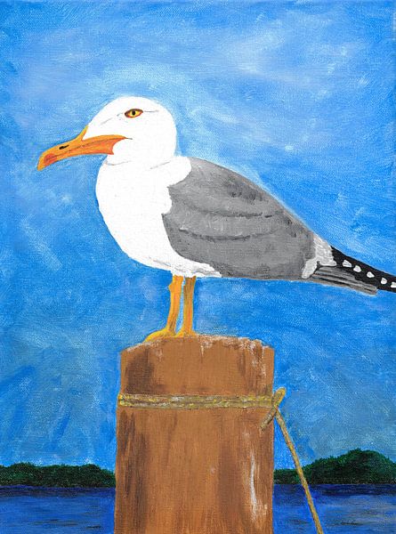 Seagull on the bollard by Sandra Steinke