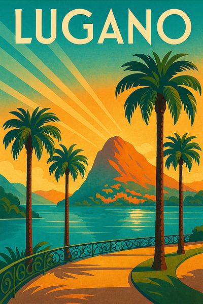 Lac de Lugano Affiche de voyage Art déco par Travel Shop