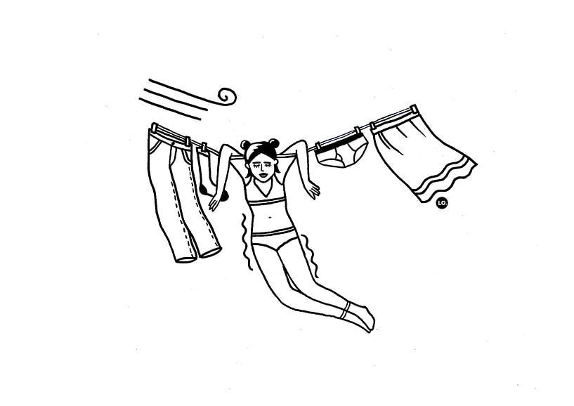 La fille sur la corde à linge par Lola Vogels