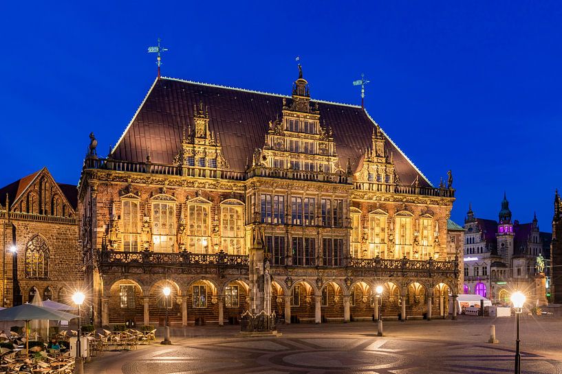 City hall at the market place in Bremen in the evening by Werner Dieterich