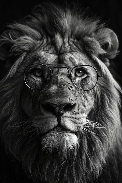 Surreales Porträt eines Löwen mit Brille von Digitale Schilderijen