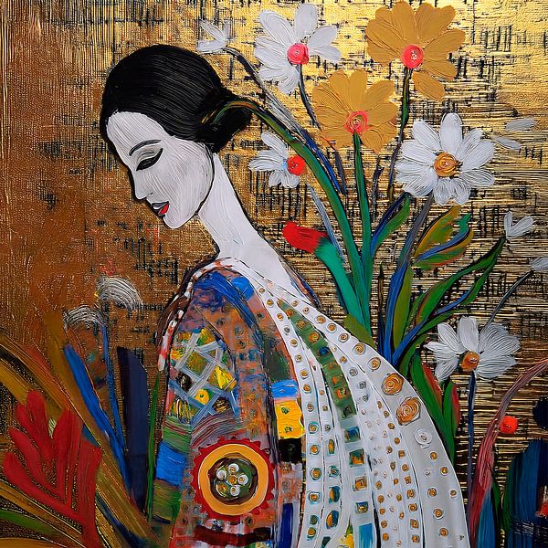 Besonderes und einzigartiges Porträt einer Frau mit Blumen von Studio Pieternel