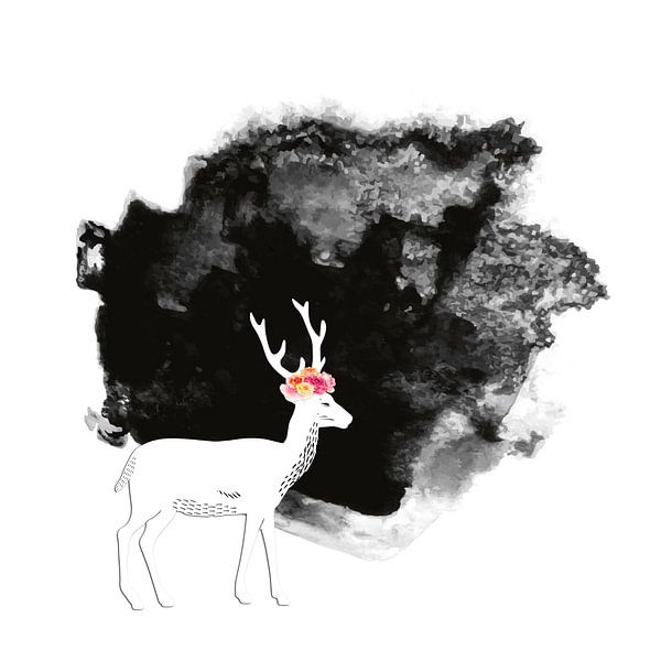 JUNGER HIRSCH MIT BLUMEN KRONE von Pia Schneider