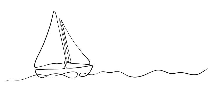 Zeilboot op zee - maritiem schilderij lijntekening van Studio Hinte