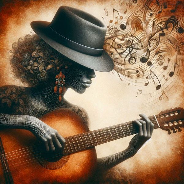 Frau spielt Gitarre von Bernhard Karssies