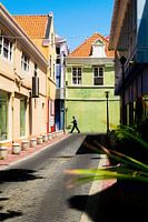 Streetscape of a man on the street in Punda, Willemstad, Curacao