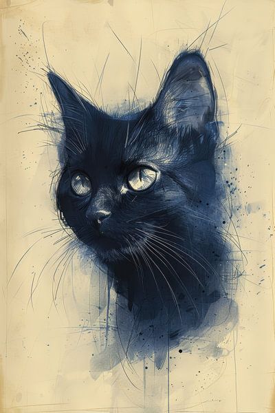 Zeichnung, chinesische Tusche, Aquarell, Katze -2 von Peter Pen Zeichnungen und Gemälde