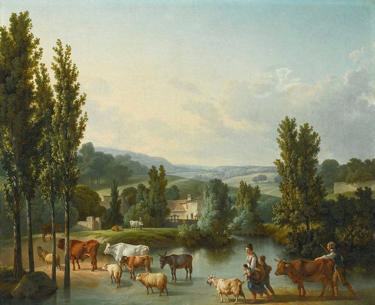 A Shepherd And His Family With Their Livestock, Jean-Baptiste Huet by Masterful Masters