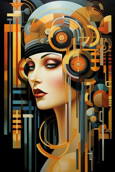 Abstrakter Art-déco-Stil mit einer schönen Frau von Art Bizarre
