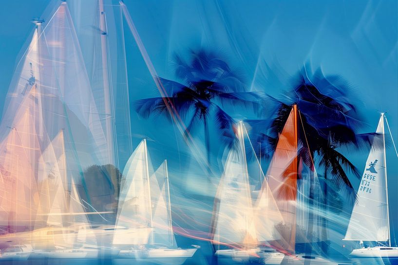 Sailboats and palm trees by ARTemberaubend
