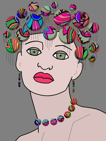 Shining - portrait woman line drawing by Marijke Mulder