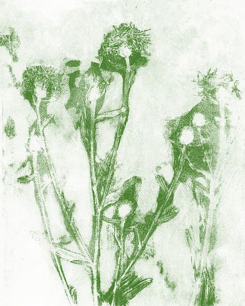 Green flowers on white. Natural living. Botanical art in pastel colors. by Dina Dankers