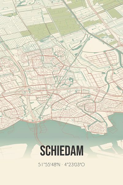 Alte Karte von Schiedam (Südholland) von Ortsdrucke