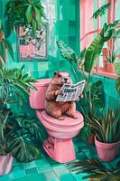 Sitting beaver in a colourful bath