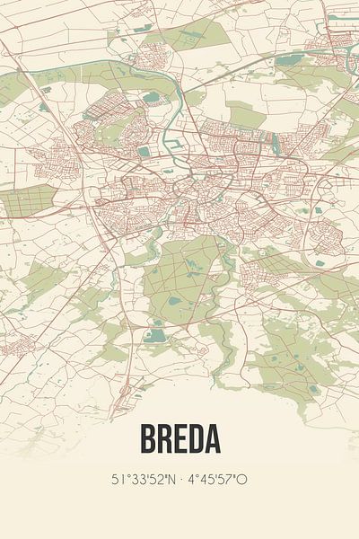 Vieille carte de Breda (Brabant du Nord) par Affiches de lieux