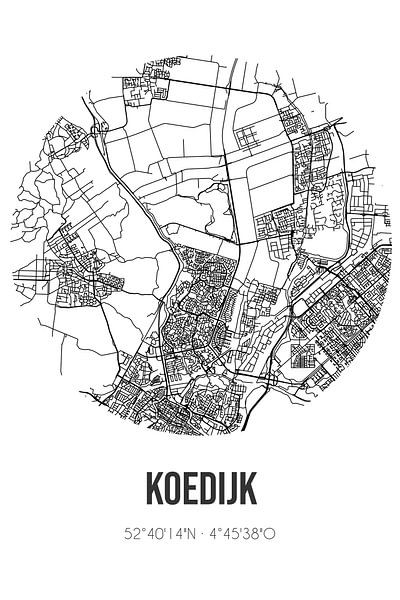 Koedijk (Noord-Holland) | Karte | Schwarz und Weiß von Ortsdrucke