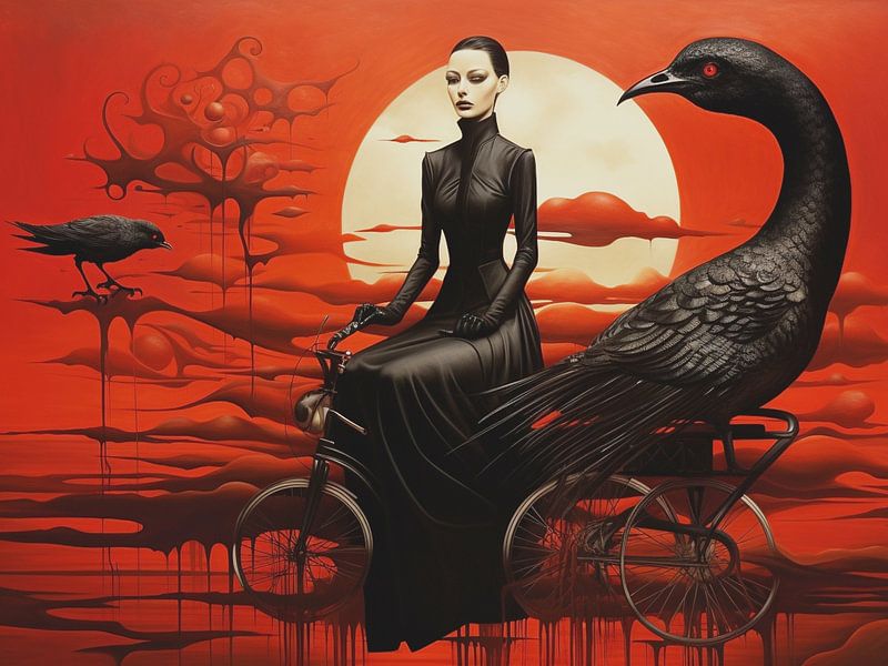 Surreal Femme Oiseaux noir rouge Véhicule Paysage mystique par gm_designs