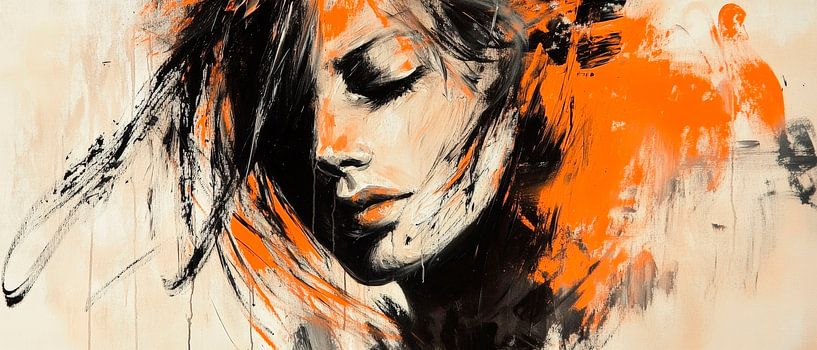 Feminine Schönheit in Schwarz und Orange von Poster Art Shop