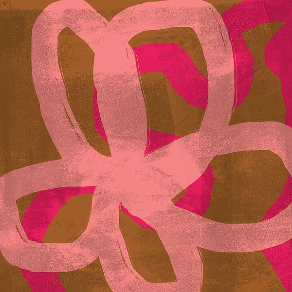 Fleur rose sur fond ocre et rose néon. Art abstrait coloré. par Dina Dankers