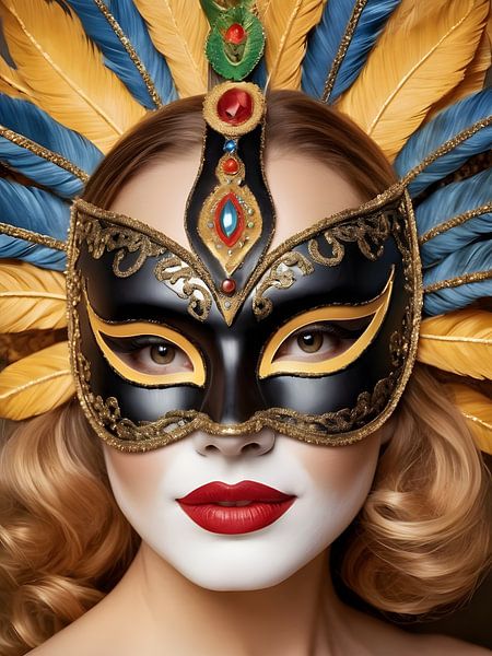 Eine Frau mit einer Karnevalsmaske von 1xMerch