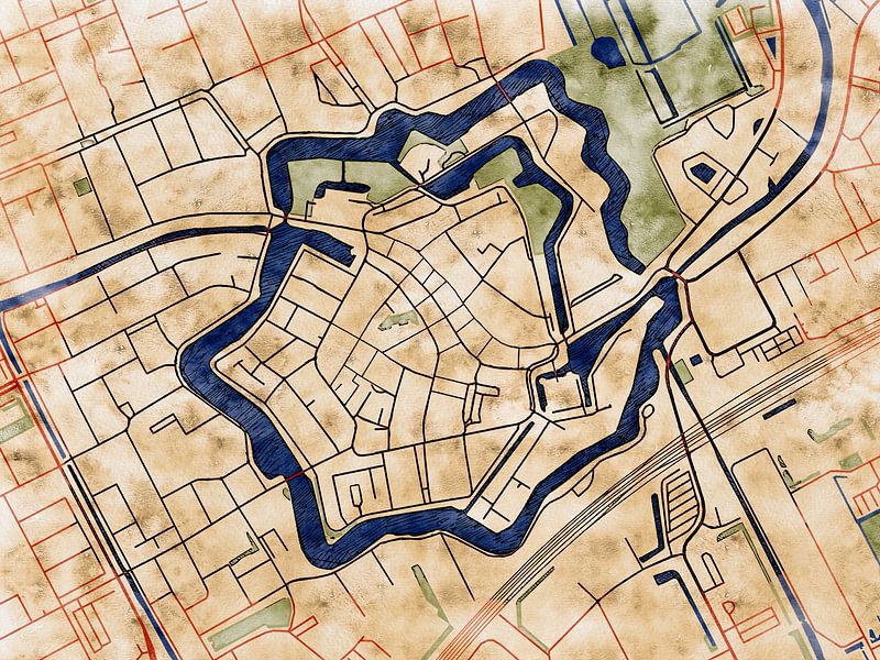 Carte de Woerden centrum avec le style 'Serene Summer' par Maporia
