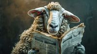Headstrong sheep reads newspaper