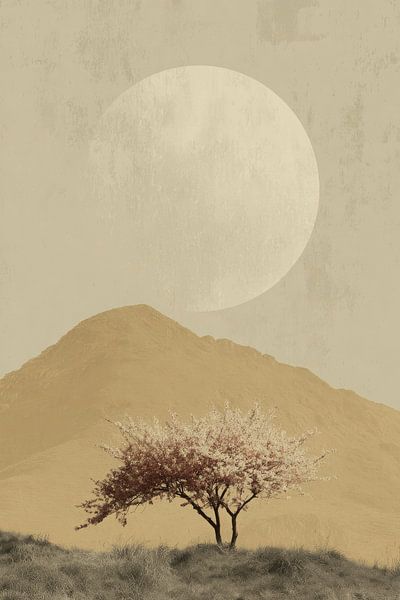 Kirschblüte &amp; Berge – Minimalistische Japandi Kunst von Niklas Maximilian