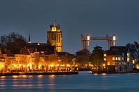 Dordrecht, Grote Kerk ou Onze-Lieve-Vrouwekerk, Pont ferroviaire, Soirée