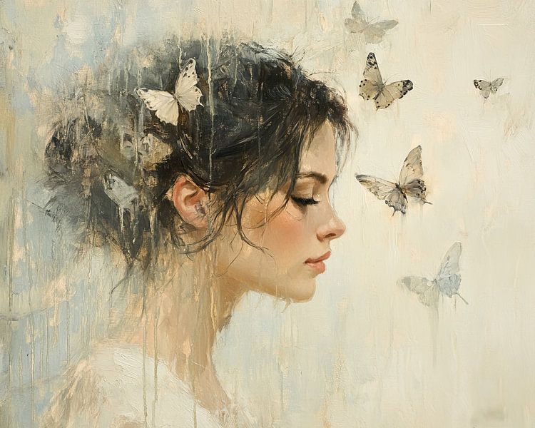 Femme rêveuse et papillons par Caprices d'Art
