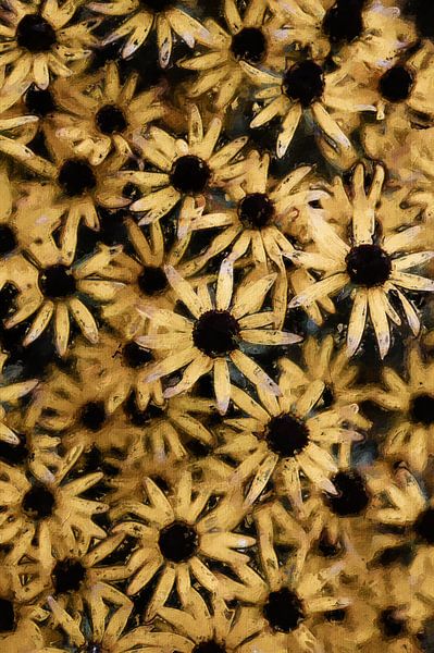 Blumen - Gelbe Sonnenhüte in Ölfarbe von Quay Art