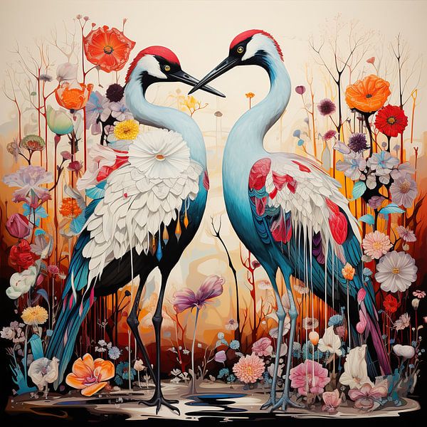 Kranich | Blau von Blickfänger Gemälde