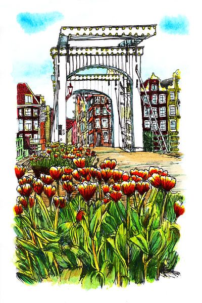 Skinny Bridge Tulips Amsterdam par Hendrik-Jan Kornelis