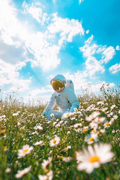 Astronaut in a sea of flowers - fantastically beautiful by Poster Art Shop